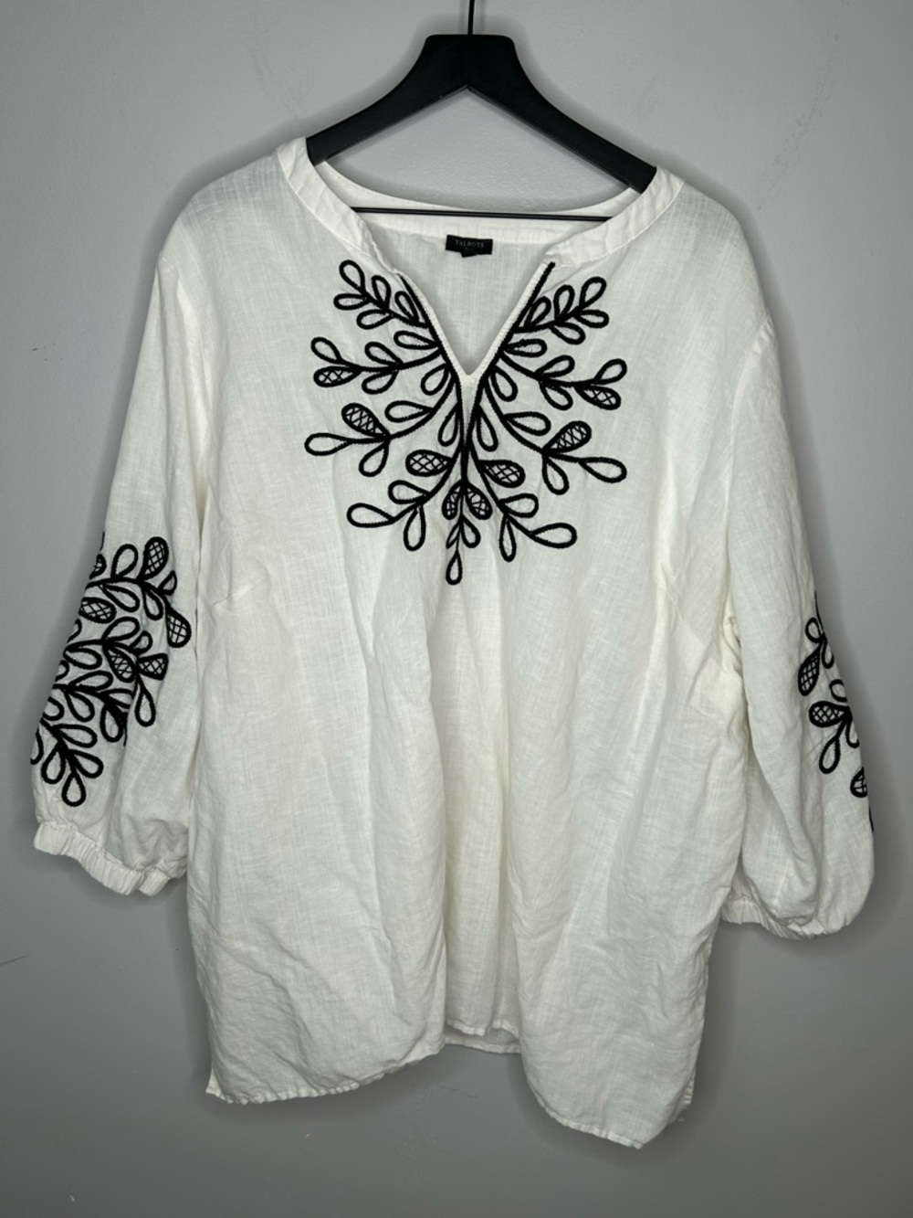 Talbots Black and White Embroidered Linen Cotton Tunic Size 3X - Picture 2 of 10
